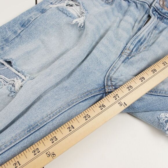 American Eagle Mom Straight Slashed Sky Light Wash Blue Jeans 000 Regular - Picture 7 of 12